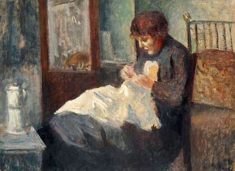 femme cousant par Maximilien Luce