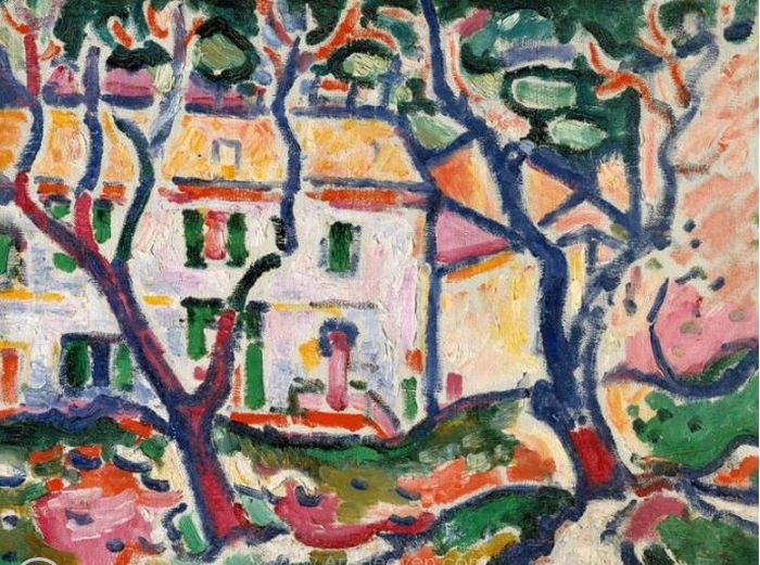 La maison derri&egrave;re les arbres par georges Braque
